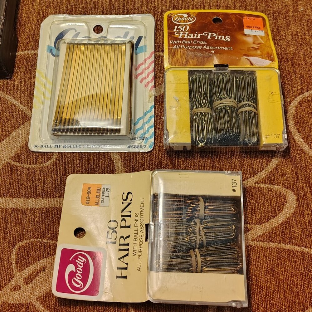 Vtg Lot Goody Hair Pins and Roller Fasteners New Old Stock Ball Tip Set of 3